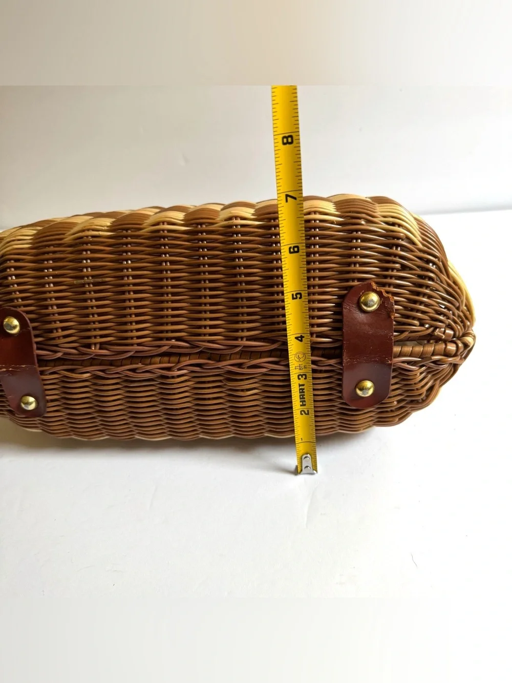 Vtg Checkered Wicker Handbag Purse Basket Bag Turn Lock Boho Cottagecore Coastal - Picture 16 of 16